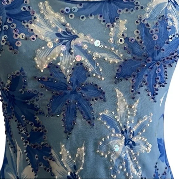 Chaundry Made in India Blue Beaded Floral Midi Dress - Picture 4 of 12